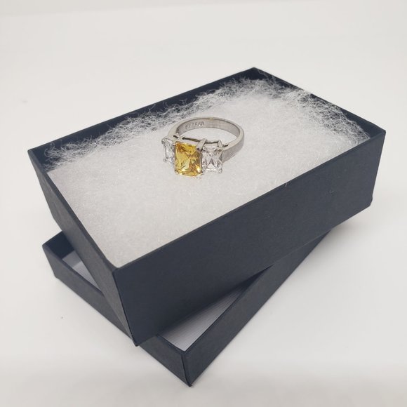 Simulated Yellow & Clear 3 Gemstone 925 FAS Sterling Silver Ring Size 7 - Picture 3 of 9